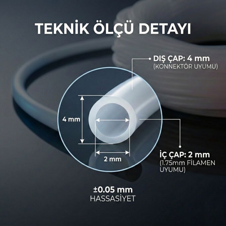 3D Yazıcı İçin Hassas Dyzer PTFE Filament Kılavuz Hortumu (1.75mm Filament uyumlu)  - 3