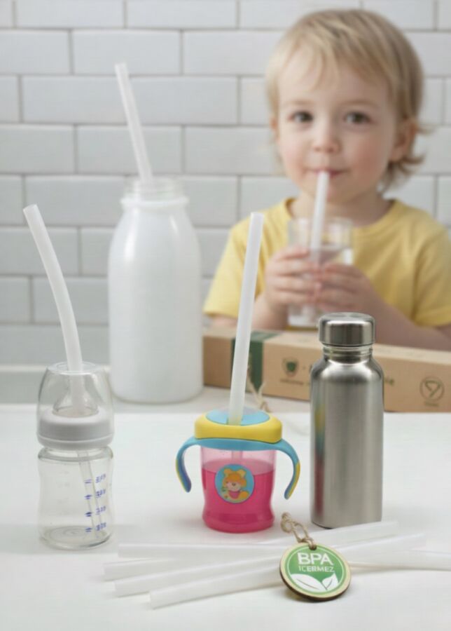 Gıda Sınıfı Çocuk Pipeti - Saf Silikon Yumuşak Pipet Seti - 4lü Paket - 1